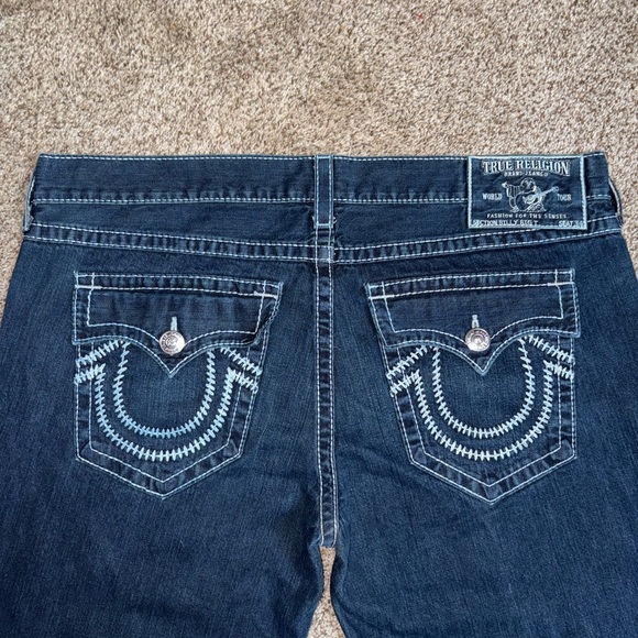 True Religion Vintage Men’s Billy Big T  Straight Dark Wash Logo Pocket Jeans - Picture 1 of 11